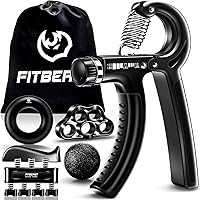 FitBeast 5-Pack Grip Strengthener Kit: Adjustable 10-132 lbs Forearm Hand Trainer for Athletes, Rehab & Musicians