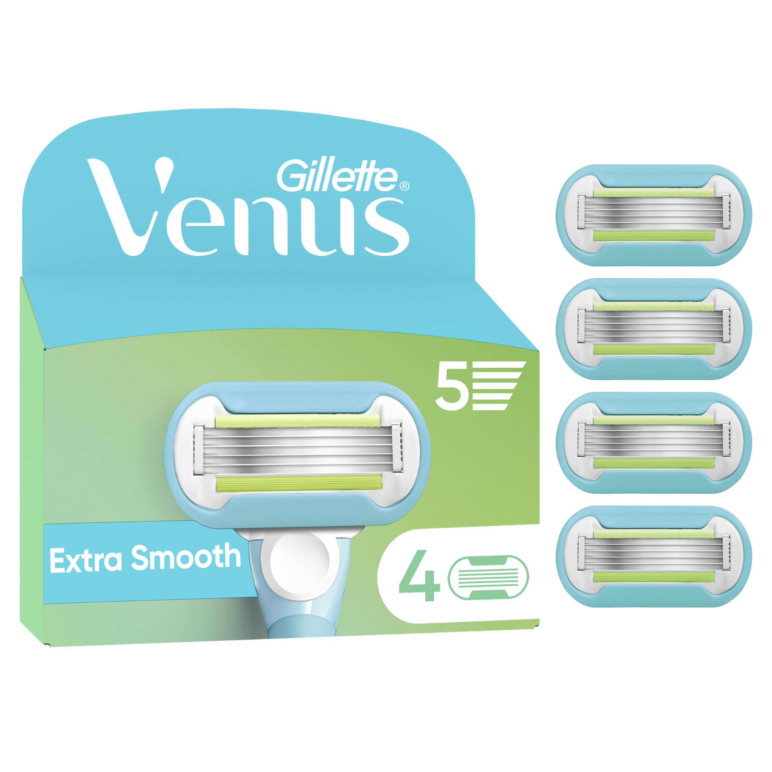 Gillette Venus Extra Smooth Rasierklingen Damen, 4 Original Ersatzklingen für Rasierer mit ihren 5 Klingen Eine Langanhaltende Rasur