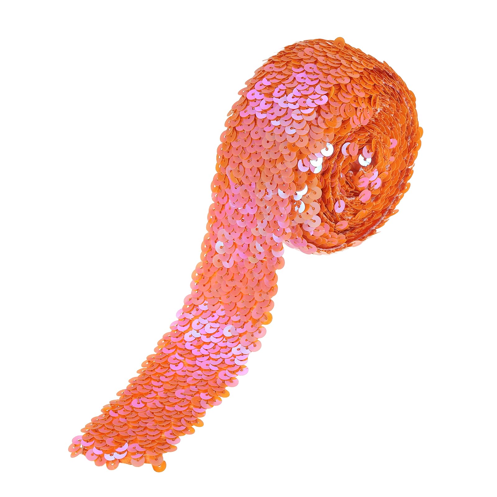 sourcing map 3.5 Yards 2 Inch Elastic Sequins Trim 5 Row Flat Sequin Strip Paillette Sequins Fabric Ribbon for Crafts DIY Sequin Fringe Sewing Orange