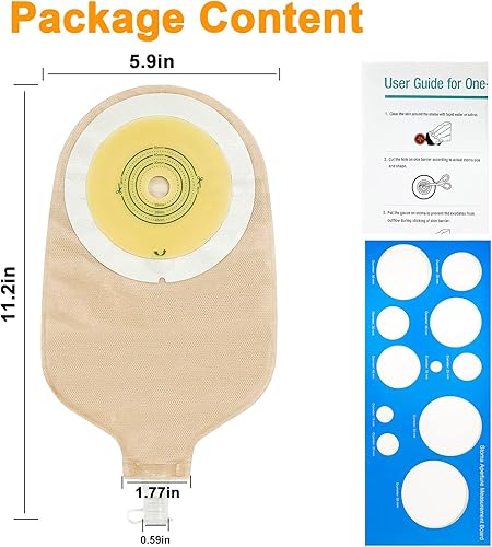 Miniatura 6 de 20 bolsas de urostomía drenables con tarjeta de medición, suministros de ostomía de una pieza para colostomía, ileostomía, cuidado del estoma, corte