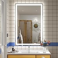 Vista 8 de SMIROR Espejo de baño LED con luces de 22" x 30", espejo de tocador rectangular redondeado iluminado para pared, iluminado frontal y retroiluminado