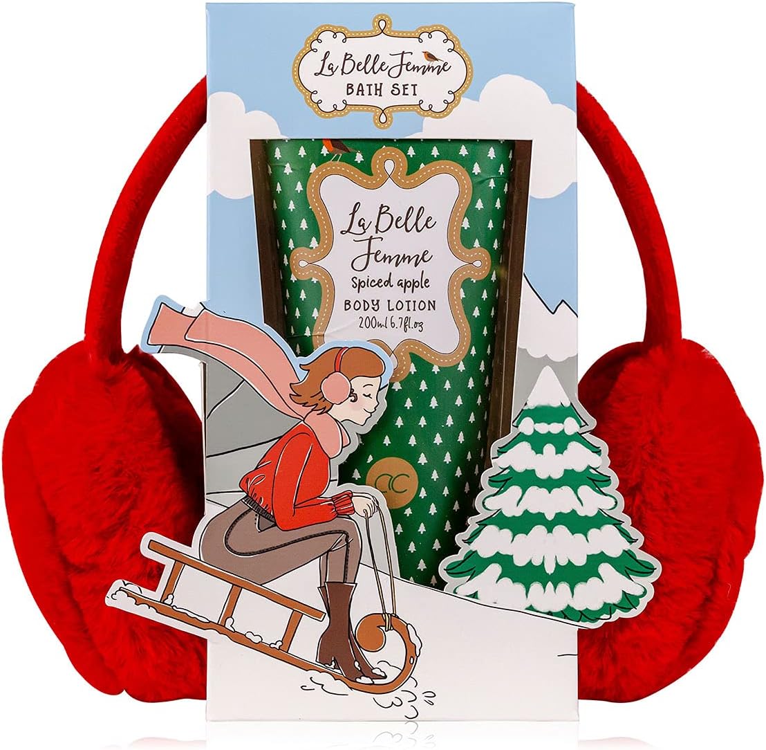Accentra La Belle Femme Noel Body Lotion with Red Plush Ear Warmers in Gift Box, 2 Piece Gift Set, Ready to Give as a Gift, 356 g