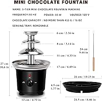 Vista 7 de Fuente de fondue de chocolate de 16 onzas, mini fuente de chocolate de 3 niveles con 6 tenedores de fondue y bandeja de extracción de frutas/frutos