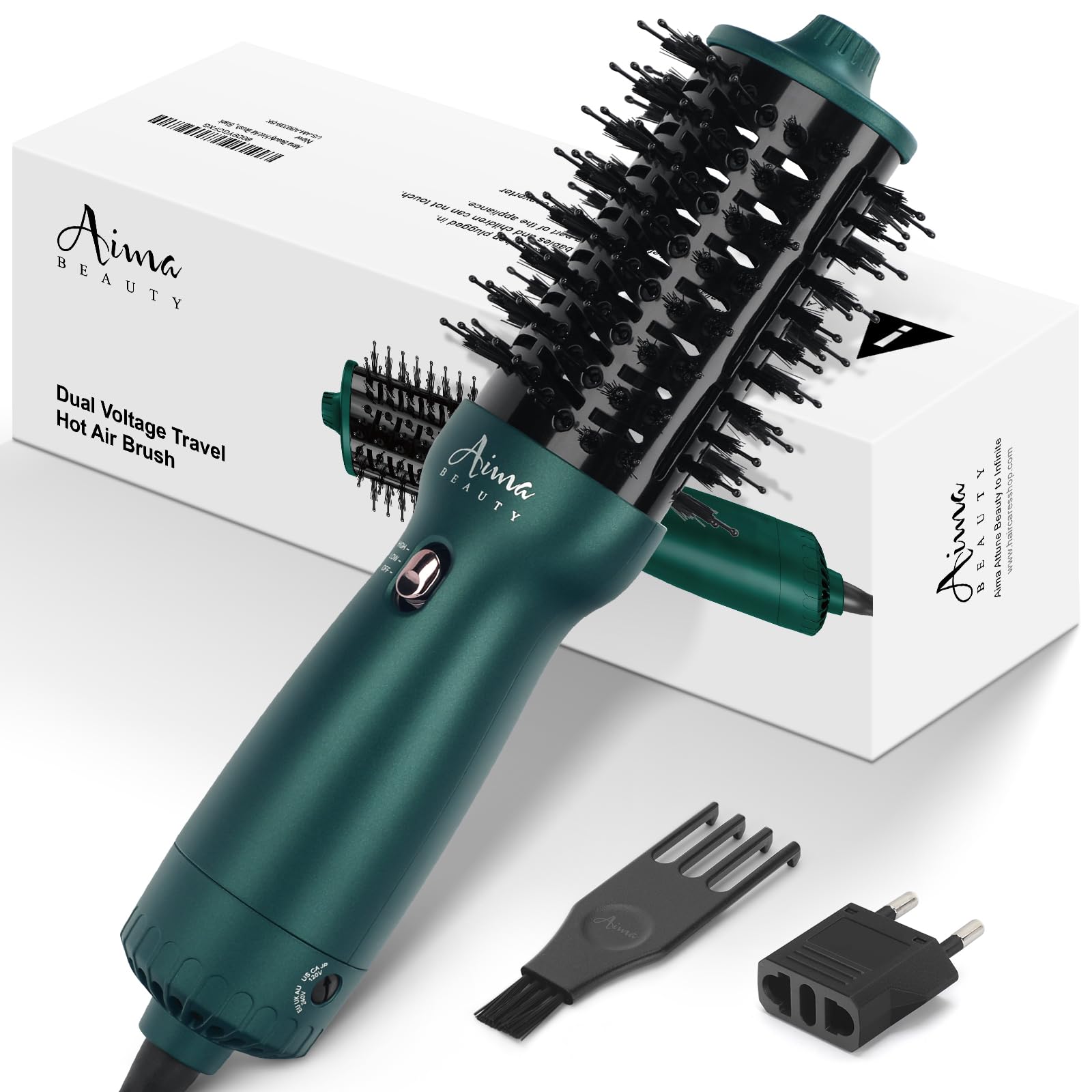 Photo 1 of Aima Beauty Hair Dryer Brush Dual Voltage Travel Blow Dryer Brush Hot Air Brush with Oval Barrel 360°Airflow for Smooth,Negative Ionic Frizz-Free Drying/Straightening/Voluming, Dark Green