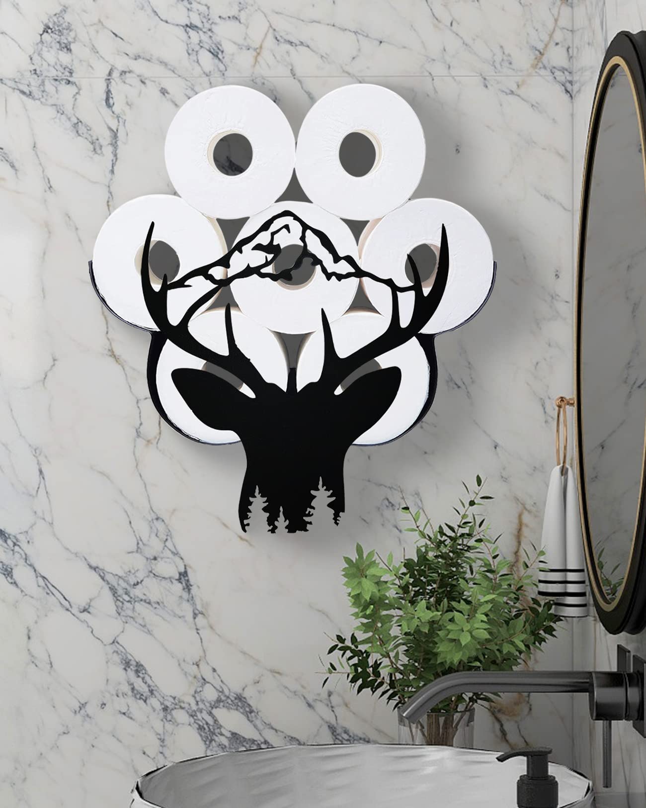 Porte-papier Toilette Cerf Design 3D - Noir, Base 10.1x9.5 Cm, Décoration Salle De Bain Et Intérieur