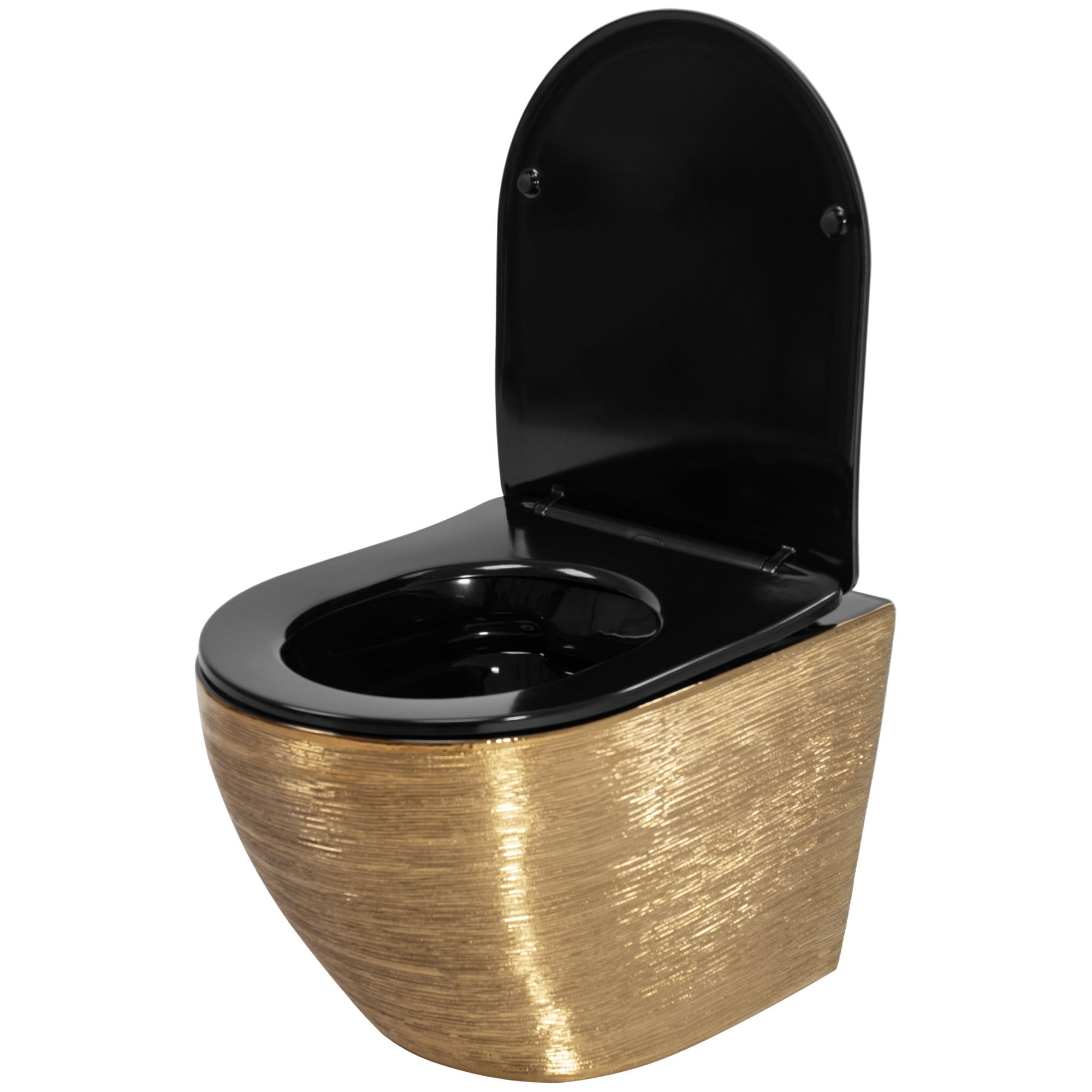 Rea Cuvette WC Carlo Flat Brush Gold Cuvette Toilette céramique - Abattant Softclose en Duroplast - Abaissement Automatique à Fermeture en Douceur (Or/Noir)