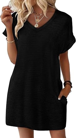 KISSMODA Womens Summer Dresses Casual Short Sleeve Beach Mini Tshirt Dress with Pockets