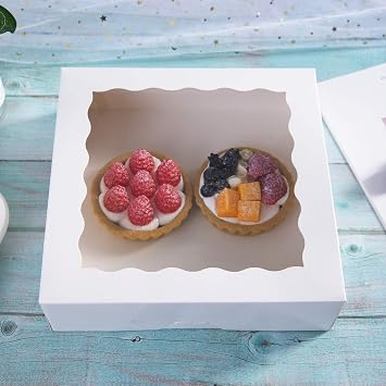 ONE MORE [15pcs] 12inch White Bakery Boxes, 12x12x2.5inch Large Pie Boxes with PVC Window Natural Disposable Box for Cookie,Pack of 15 (White, 15)