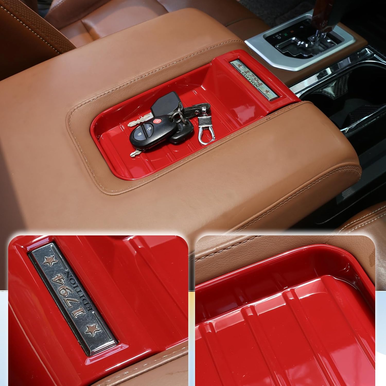 LLKUANG Center Console Armrest Box Storage Box Cover Slot Sticker Car Accessories for Toyota Tundra 2014-2021 ABS Plastic (Red)