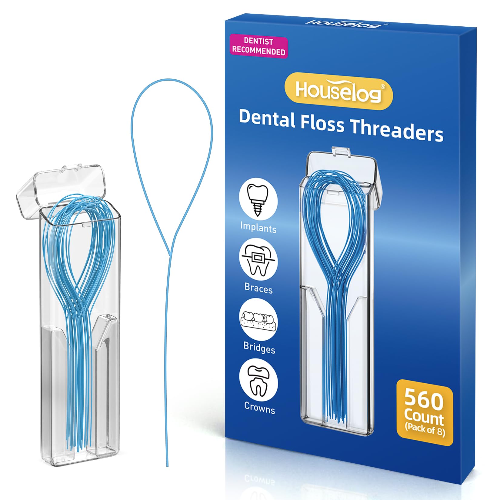 Floss Threaders 560 Count Dental Floss Threaders for Braces Bridges and Implants with Portable Travel Case Pack of