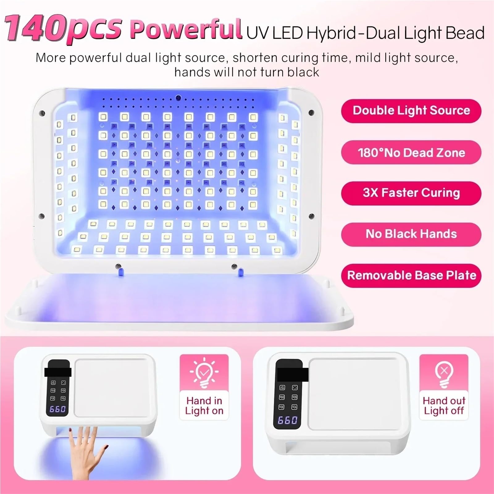 Suszarka do paznokci 140LEDS 480W Lampa UV LED utwardzania wszystkich żeli i lakierów manicure Sensing Praktyczny