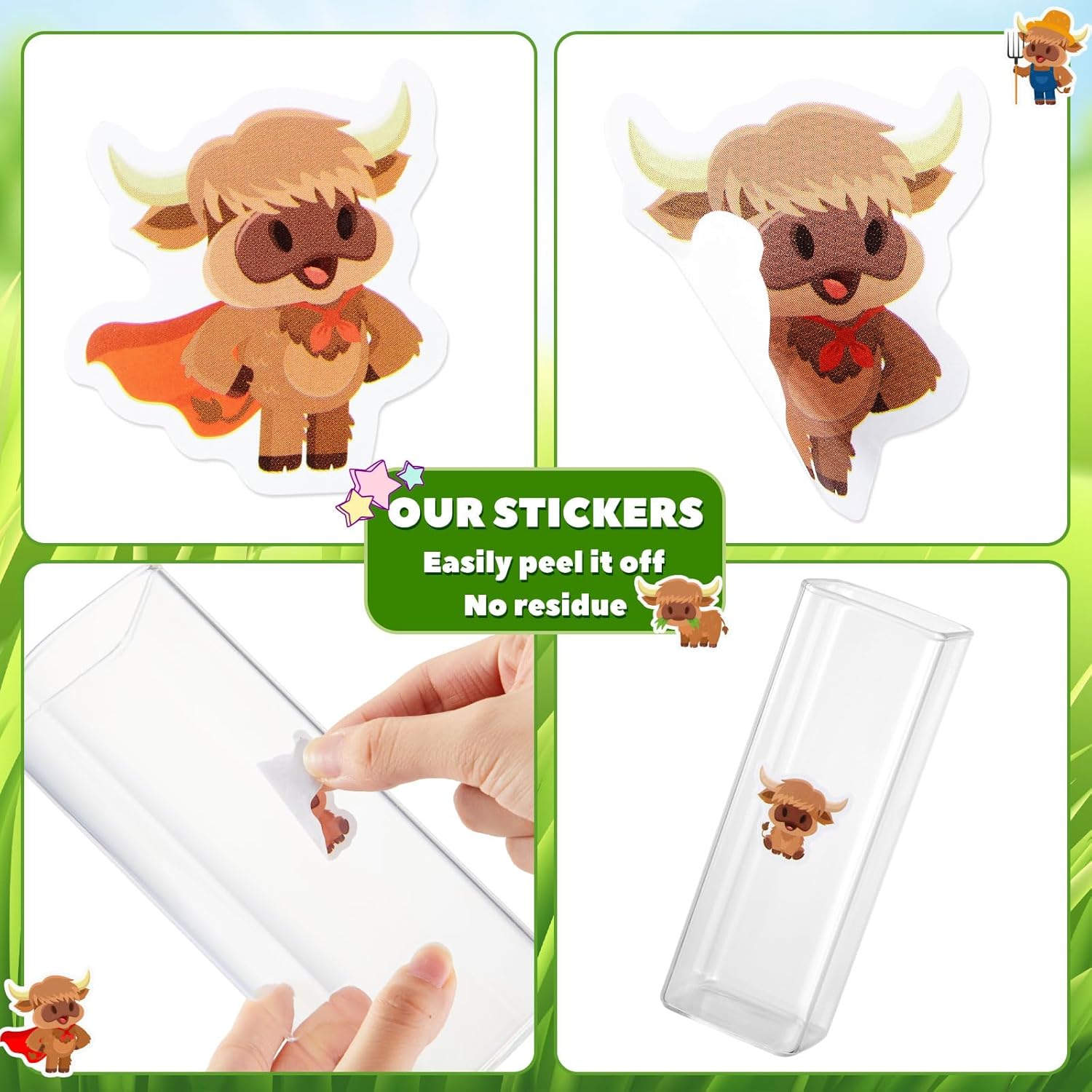 1 Roll Highland Cow Stickers Decal Reward Cute Office Supplies Incentives Animals Sticker Christmas Party Favor, 500 Pcs Each Roll