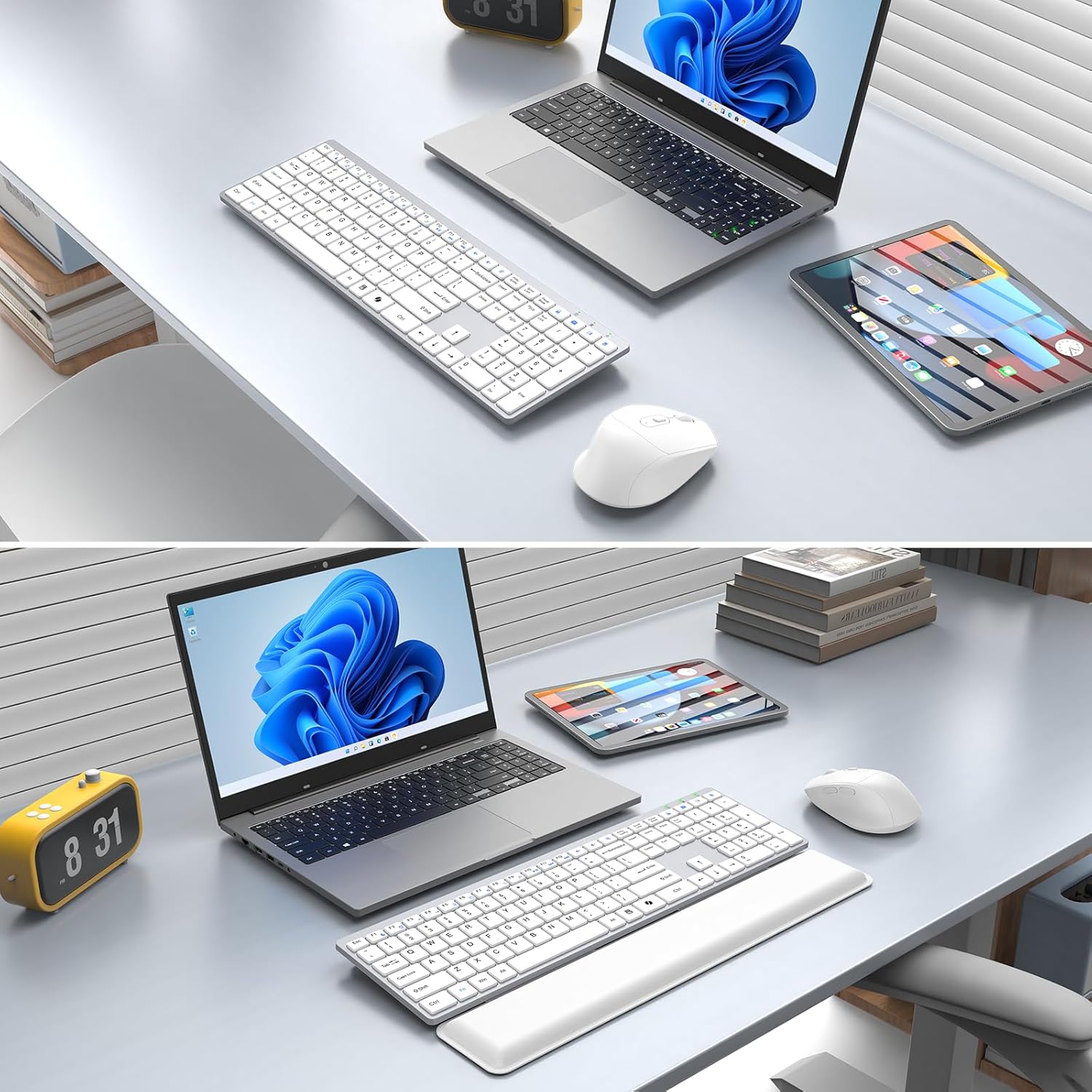 Wireless Keyboard and Mouse Combo, Full Size Silent Ultra Thin Keyboard with Magnetic Wrist Rest, Optical Mouse, 2.4G Lag-Free Cordless Mice Keyboard Set for Computer, Mac, Laptop, PC, Windows