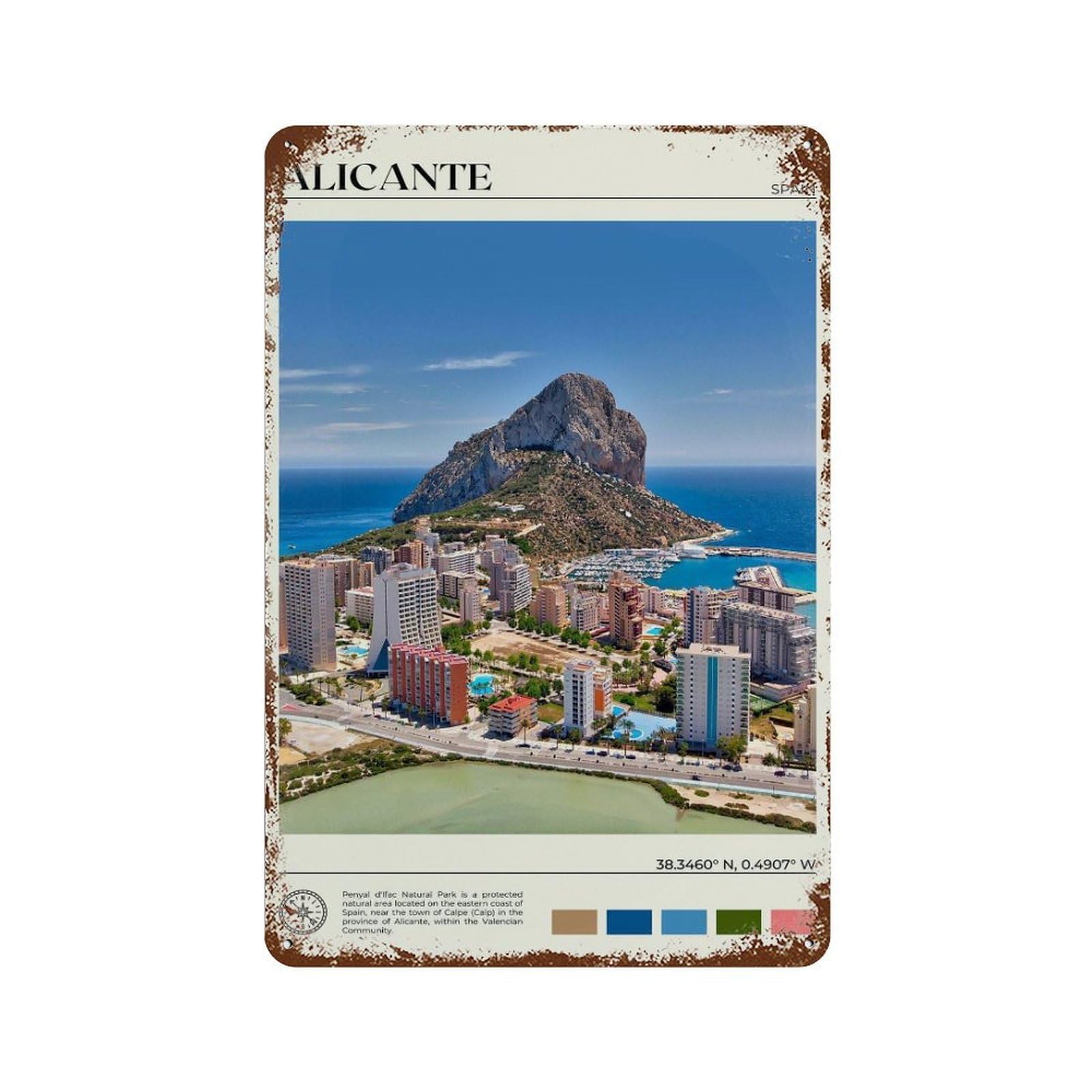 xiaoxiaoshen Real Photo Alicante Decor Spain Wall Decor Art Metal Tin Poster Modern Home Decor Art Home Bar Shop Decorations Vintage Sign 30x20cm