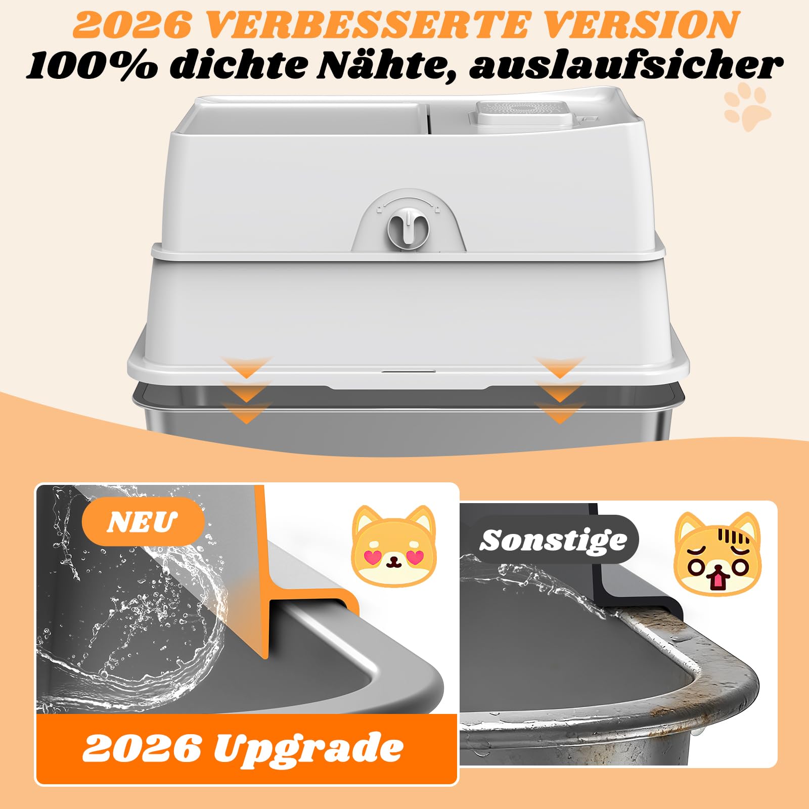 FURTIME Katzenklo Edelstahl mit Deckel, Katzentoilette Edelstahl mit Deckel Große XL, Geschlossene Metall Katzenklo Hoher Rand und 100% Auslaufsicherheit mit Matte und Müllbehälter-Set