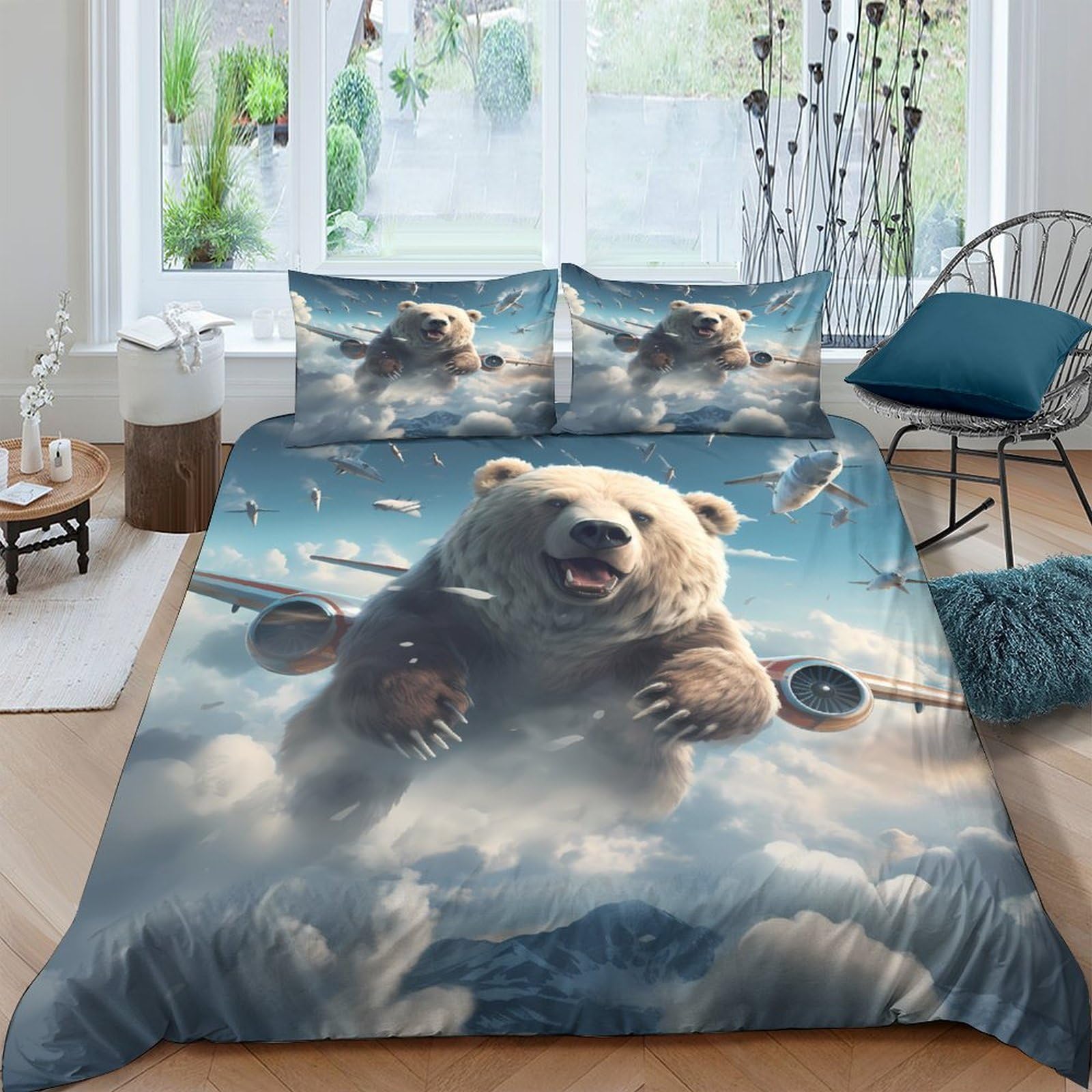 Ctjqhvkz Style-9 3D Printed Polar Bear Fitted Sheet Microfiber Soft Breathable Cloud Sky Bed Cover For Bedroom Guest Room Decor Single（135X200cm）