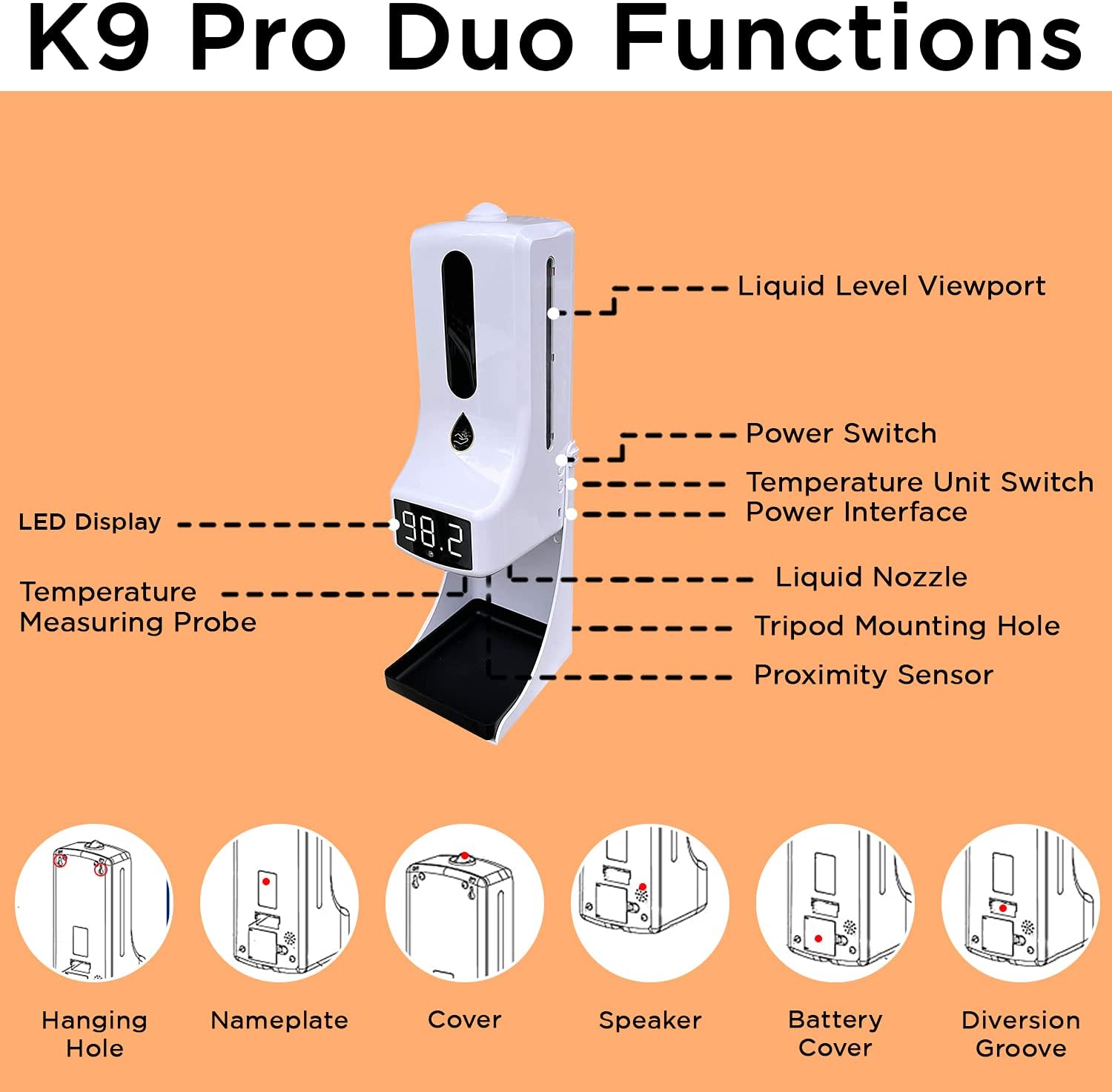 SkinDfense 2 in 1 K9 Pro Duo Automatic Liquid or Gel Hand Sanitizer Dispenser - Desktop or Wall Mounted Dispenser Machine with Infrared Non-Contact Detector