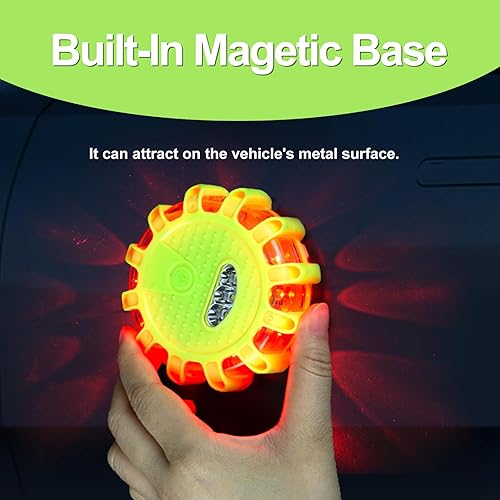 Miniatura 4 de CICMOD Luces LED de emergencia de seguridad para carretera, disco de baliza, kit de advertencia intermitente con base magnética, gancho, 9 modos de