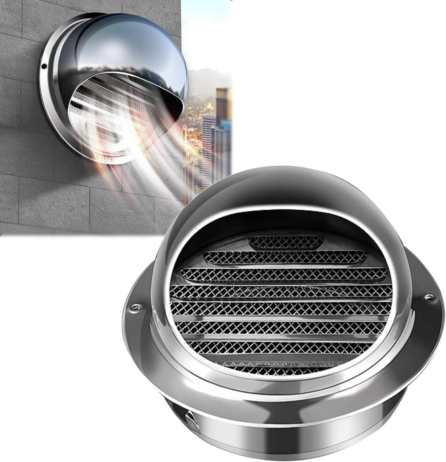 Thickening 304 Stainless Steel Air Vent Cover, Wall Exhaust Hood Exhaust Ventilation Outlet, Dryer Vent Cover Louvered Grille Soffit Vent(190mm)