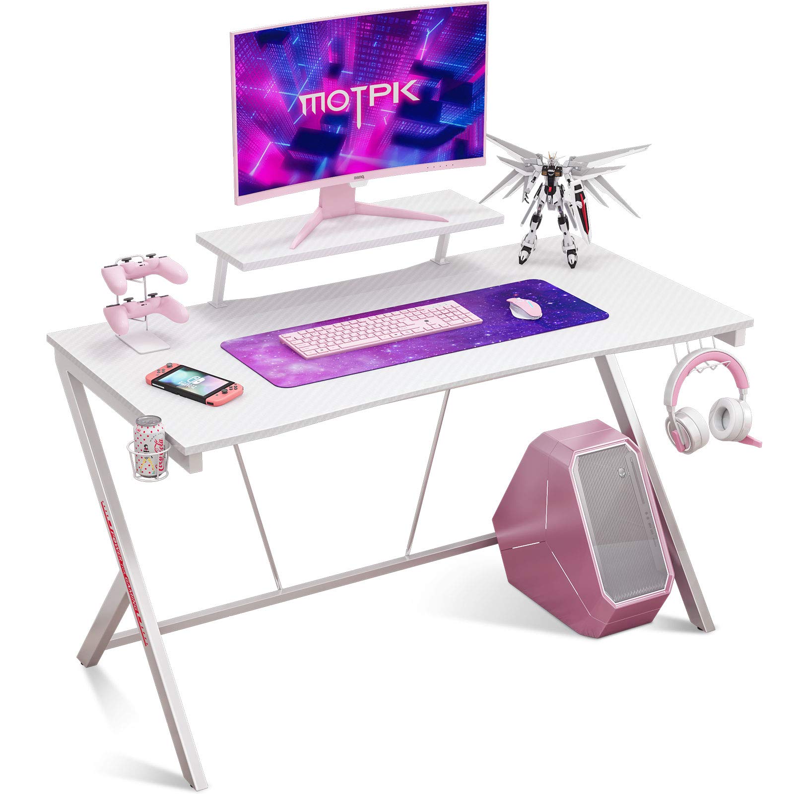 Buy MOTPK White Gaming Desk 47inch with Monitor Shelf Computer Desk