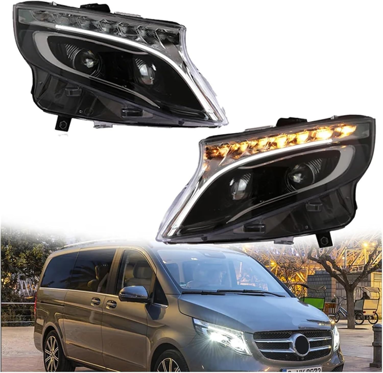 2PCS 車モデルヘッドランプ ベンツ ヴィト ヘッドライト 2013-2019 W447 LED ヘッドライト LED DRL プ