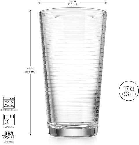 Miniatura 2 de Glavers - Juego de 4 vasos acanalados de 17 onzas para cóctel agua jugo vino todos los días y elegante juego de cristalería