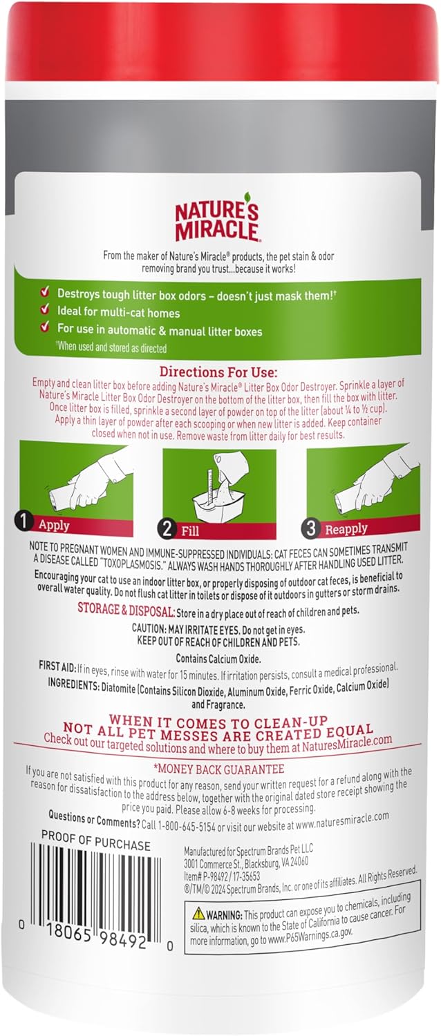 Nature's Miracle Litter Box Deodorizer, 20 Ounces, Litter Deodorizing Powder, Cat Odor Control Formula
