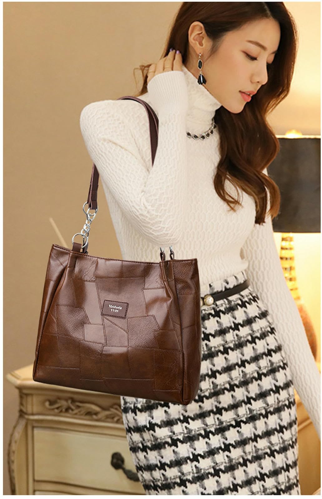 Damentaschen Damen-Einkaufstasche, Weiches Pu-Leder, Vintage-umhängetasche, Große Designer-Damen-hobo-Tasche-braun-einheitsgröße