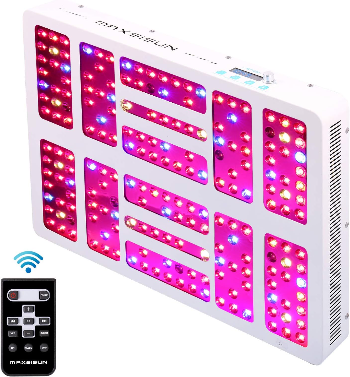 MAXSISUN Timer Control 1000W LED Grow Light 12-Band Dimmable Full Spectrum for Indoor Hydroponics Plants Veg and Flowering