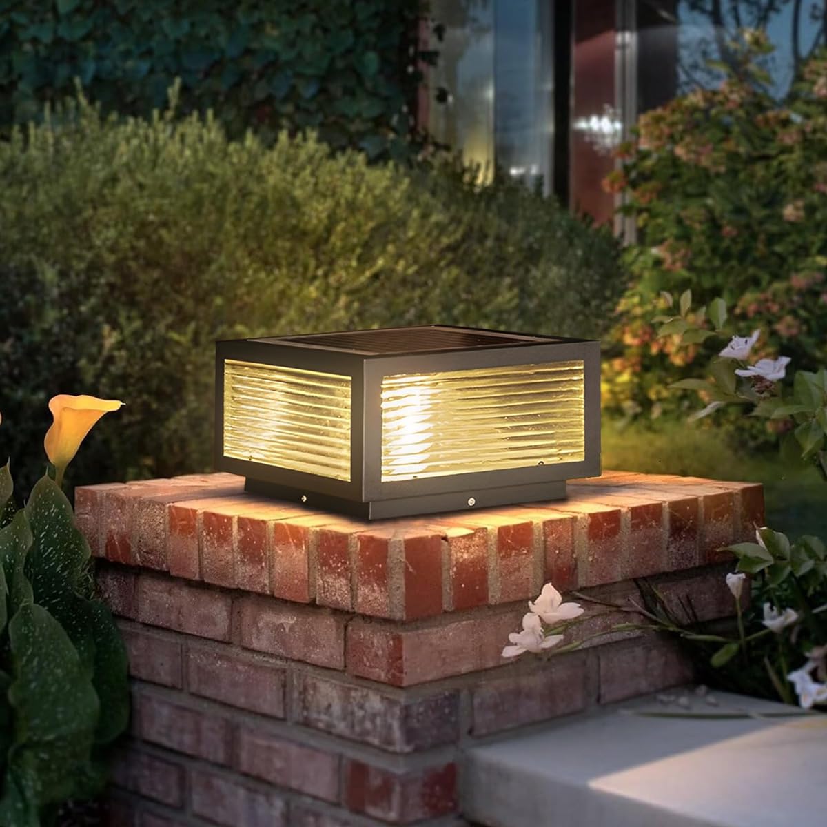 PTOUG Solar Outdoor Post Cap Light, Stainless Steel IP65 Waterproof Pillar Light Dimmable LED Modern Landscape Column Lamp for Patio Posts Flat Surface Garden Decoration