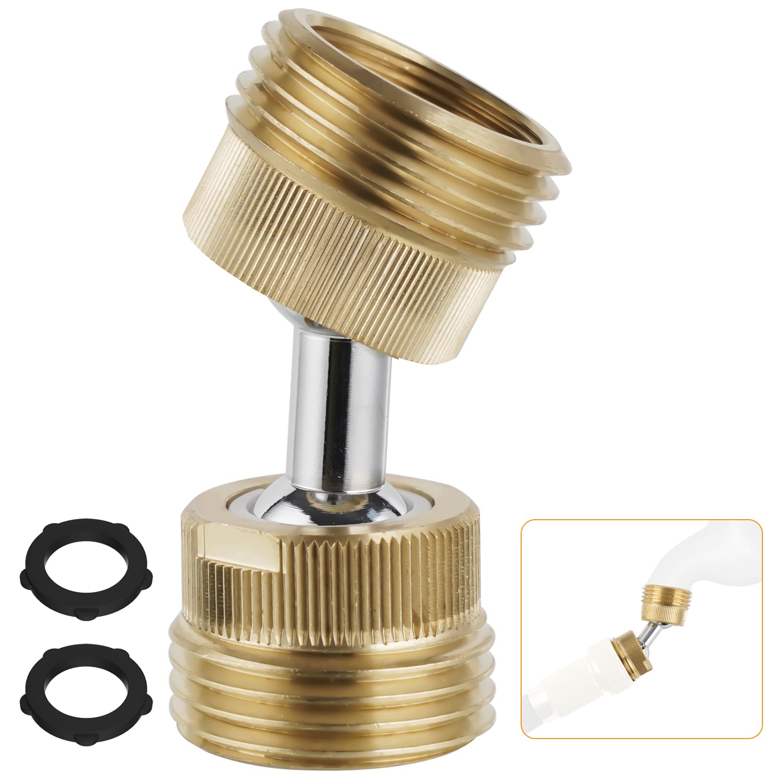 Hibbent Garden Hose Adapter, 3/4 Inch Swivel Brass Garden Hose Protector, Dual Rotation Male to Male Brass Connector with Extra 2 Washers