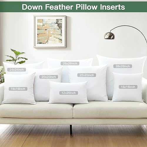 Miniatura 6 de OTOSTAR Paquete de 1 almohada de plumón y plumas, 24 x 24 pulgadas, relleno de almohada cuadrado suave y esponjoso con funda de algodón 100%