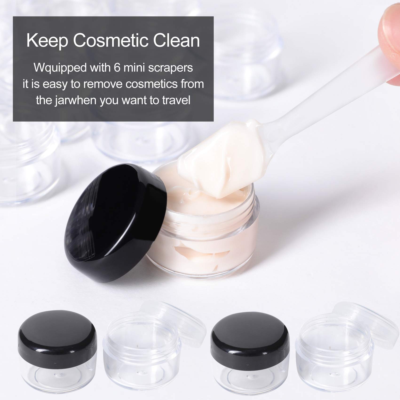 100 Pièces 5ml Conteneur Cosmétique Bidon Vide Transparent Noir et Blanc Petit Pot de Voyage Rond en Plastique,Peut être utilisé pour Le Baume à Lèvres, La Lotion, La Crème,Les Pilules …