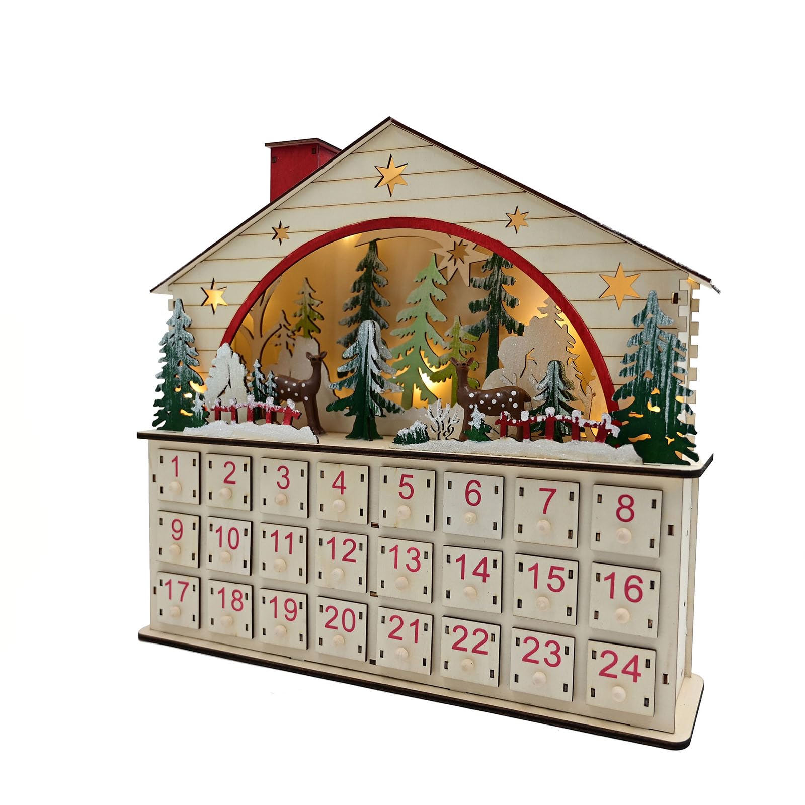 Natürliches Holz Weihnachten Countdowns Kalender LED beleuchtetes Design Batteriestrom Benutzerfreundliche Home Decors Batteriebetriebener Adventskalender