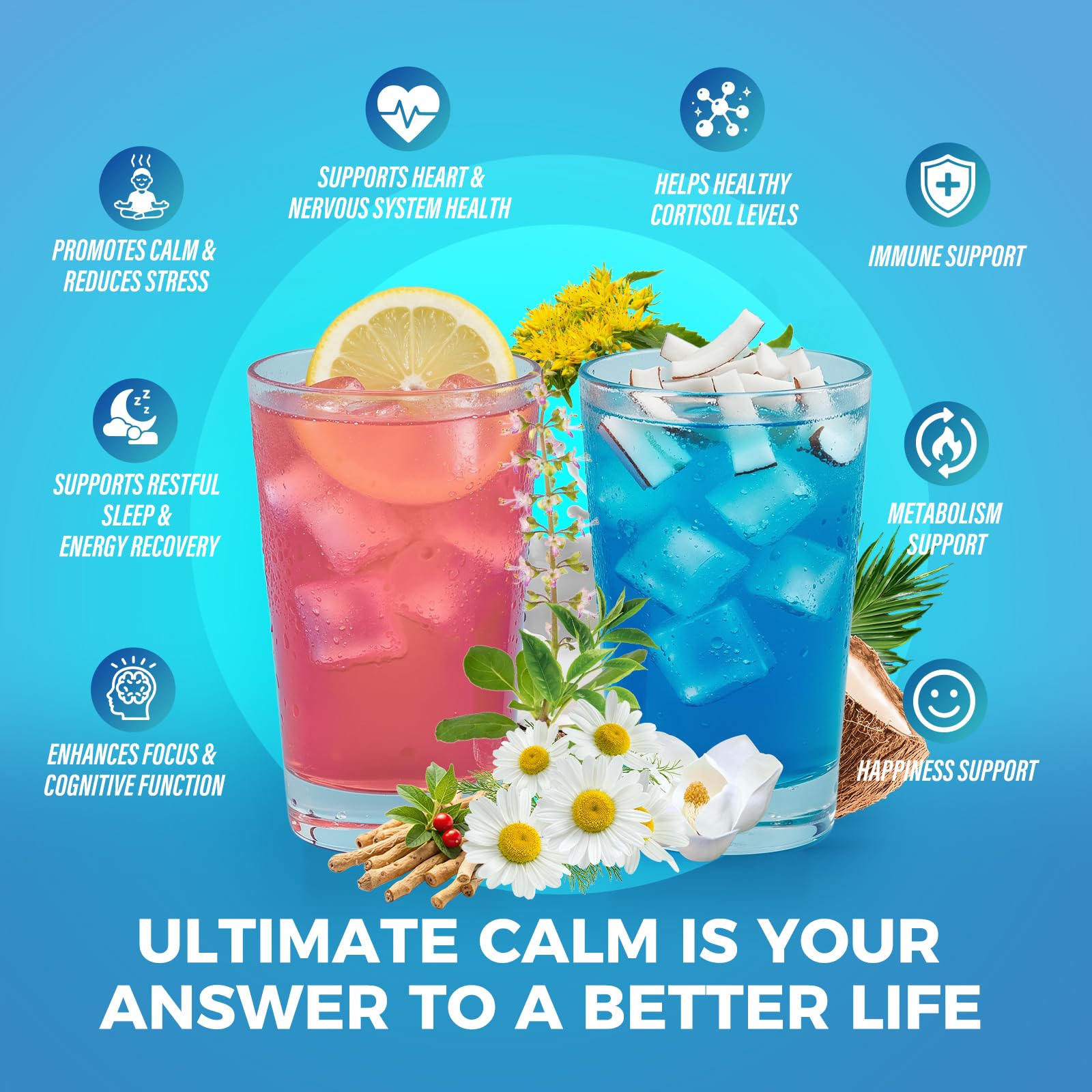 Ultimate Calm Drink Mix - Super Cortisol Reducer Supplement, Magnesium Glycinate Powder, Ashwagandha, L Theanine, Holy Basil, Vitamin D3, Supports Relax Focus Sleep Mood — Amazon image 3