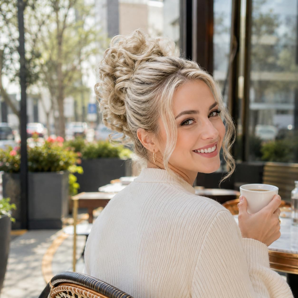 CAISHA Parrucchino Scrunchie Updo Acconciature Voluminoso Ricci Disordinato Bun Biondo Chiaro G5L