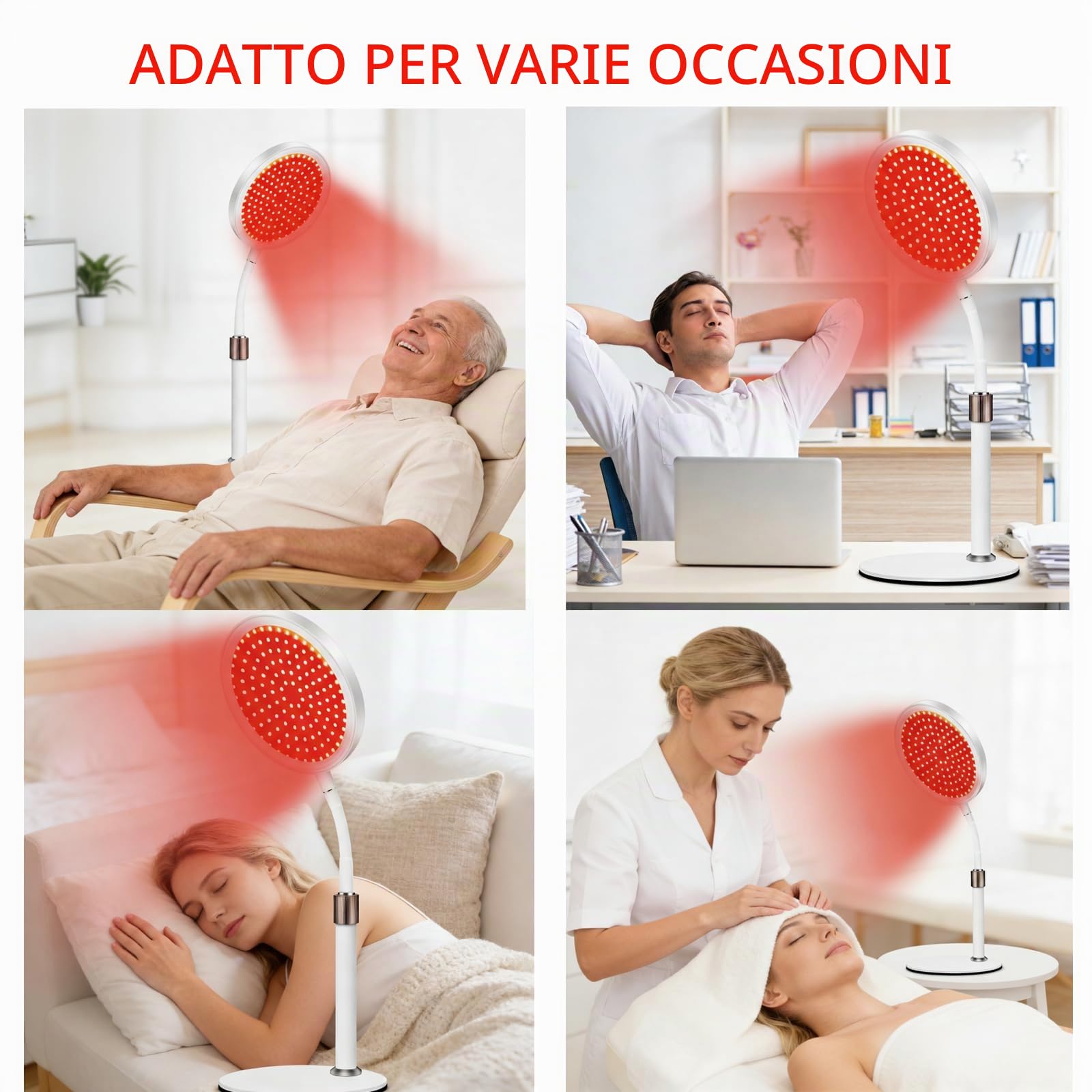 Lampada Terapia Luce Rossa & Infrarossa 660nm 850nm | Lampada Raggi Infrarossi Rossa, Dispositivo Terapia Luce, 100 LED, Collo d’Oca, 9 Livelli, Timer 15–45 Min per Viso e Corpo