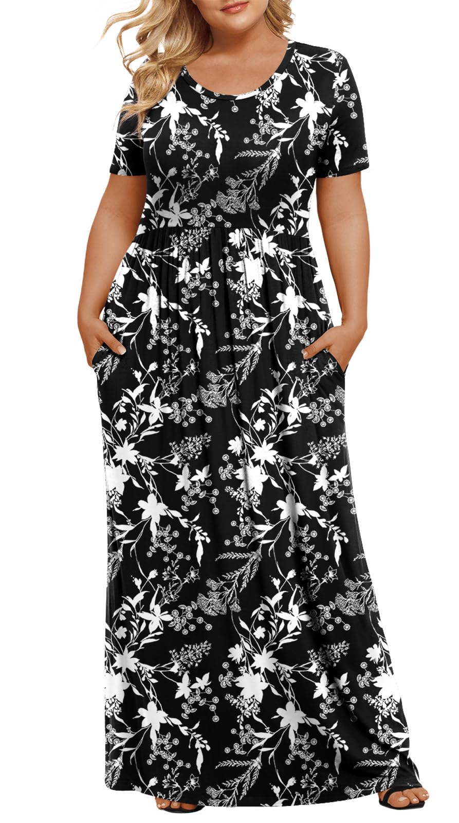 LONGYUAN Women's Plus Size Maxi Dresses for Curvy Women Summer Short Sleeve Casual 2026 Long Dress XL-6XL