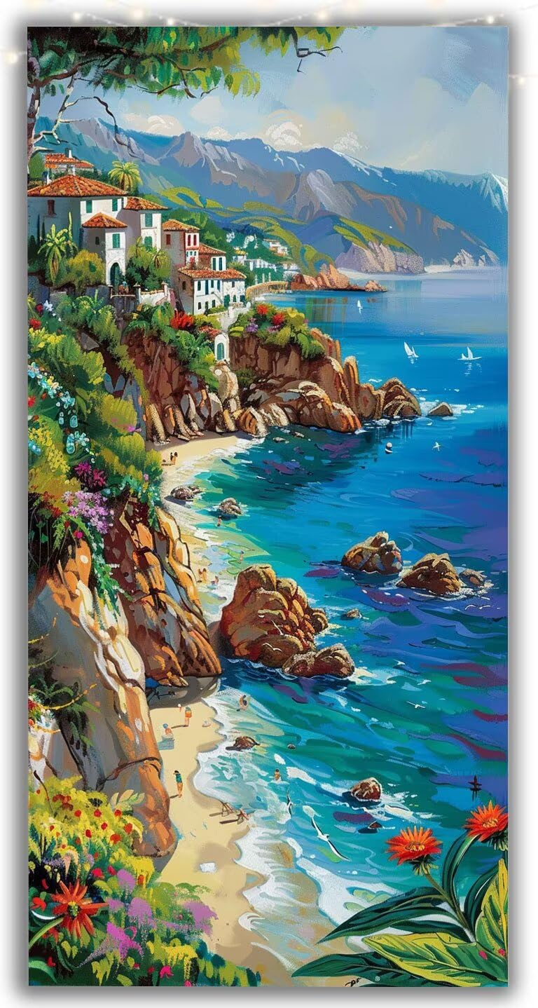 Plaża Diamond Painting Dorośli Duży XXL 70 x 140 cm Kompletny zestaw, 5D DIY Pełne diamentowe malowanie okrągłe diamenty, dekoracja ścienna salon, remont domu wiosna, sztuka ścienna, ocean Y1-999