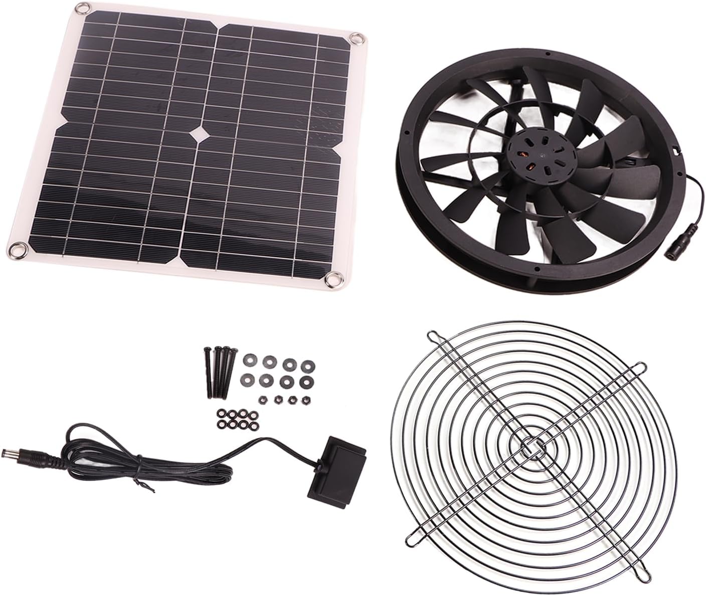 18V 12W Solar Exhaust Fan Kit, DC Brushless Round Solar Panel Cooling Fan for Workshop Pet House, IP65 Rated Outdoor Air Circulation Ventilation System with Integrated D