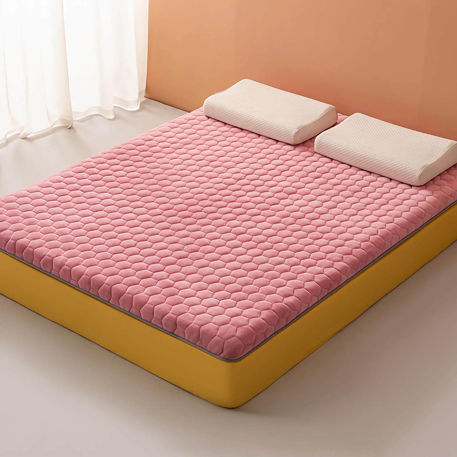 LXJDDLD Japanese Futon Mattress,Tatami Mattress Topper,Sleeping Pad,Roll Up Floor Mattress,Foldable Tatami Mat for Lounger Camp Dormitory Yoga Nap Meditation,Pink1 8cm,120x200cm