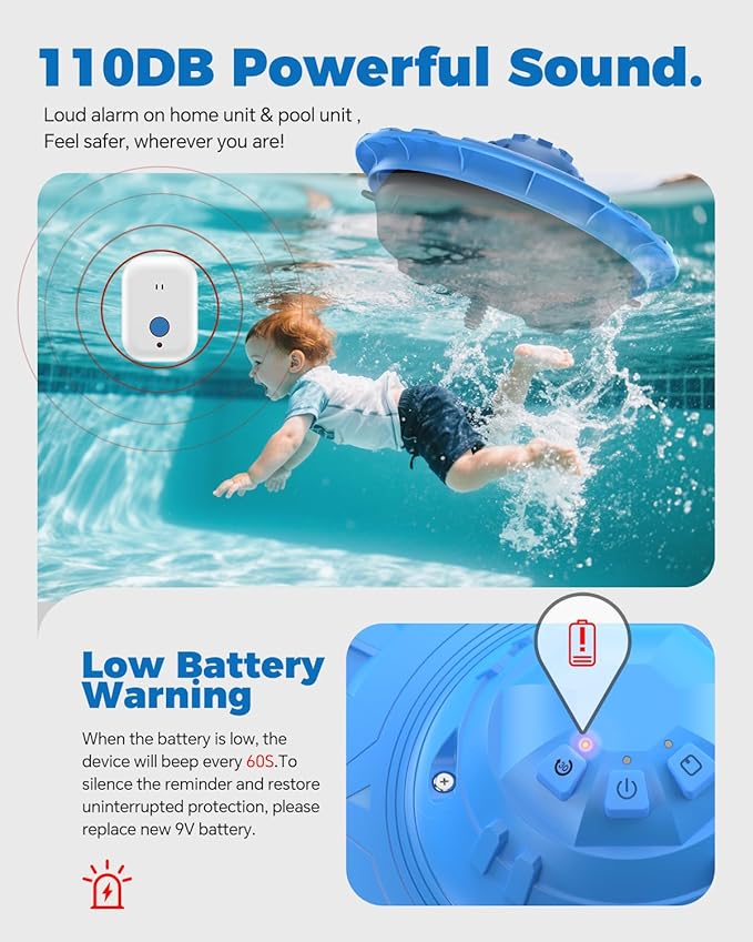 Alarma para piscina con receptor interior, 110dB, flotante miniatura 5