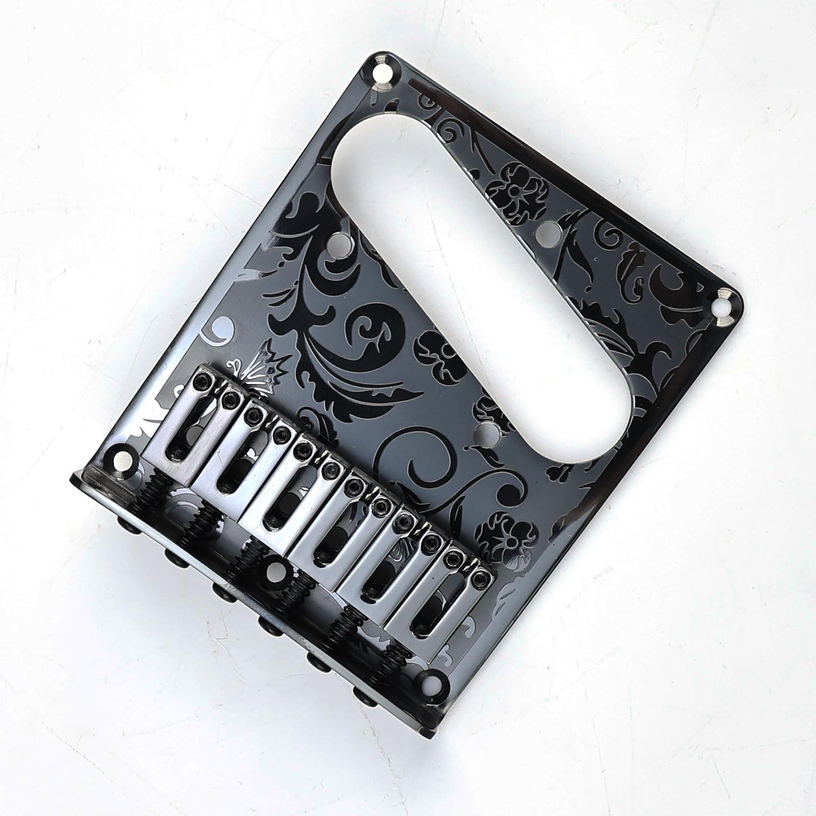 Puente de guitarra eléctrica fijo de acero inoxidable grabado de 10,5 mm con orificio de pastilla único, puente rígido de 6 cuerdas para guitarra eléctrica Telecaster Tele TL, piezas de repuesto