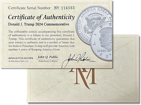 Donald Trump Silver Coin 2024 with Certificate of Authenticity, President Coin, Trump Coin Collectors, Silver Plated, 38mm x 2mm