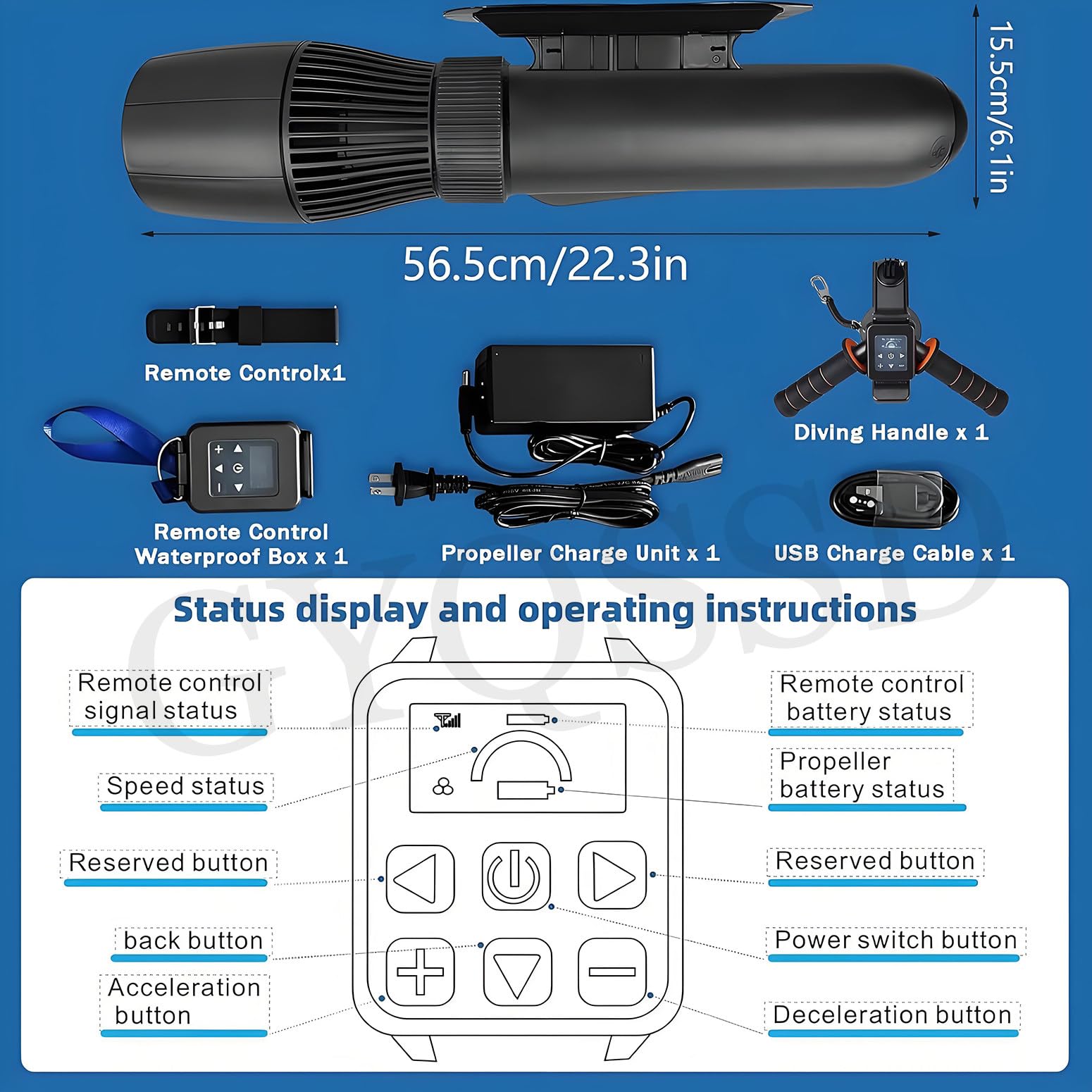 Scooter Sous-Marin électrique 500W 16000mAh 10 km/h Autonomie 50 min Propulseur Nage