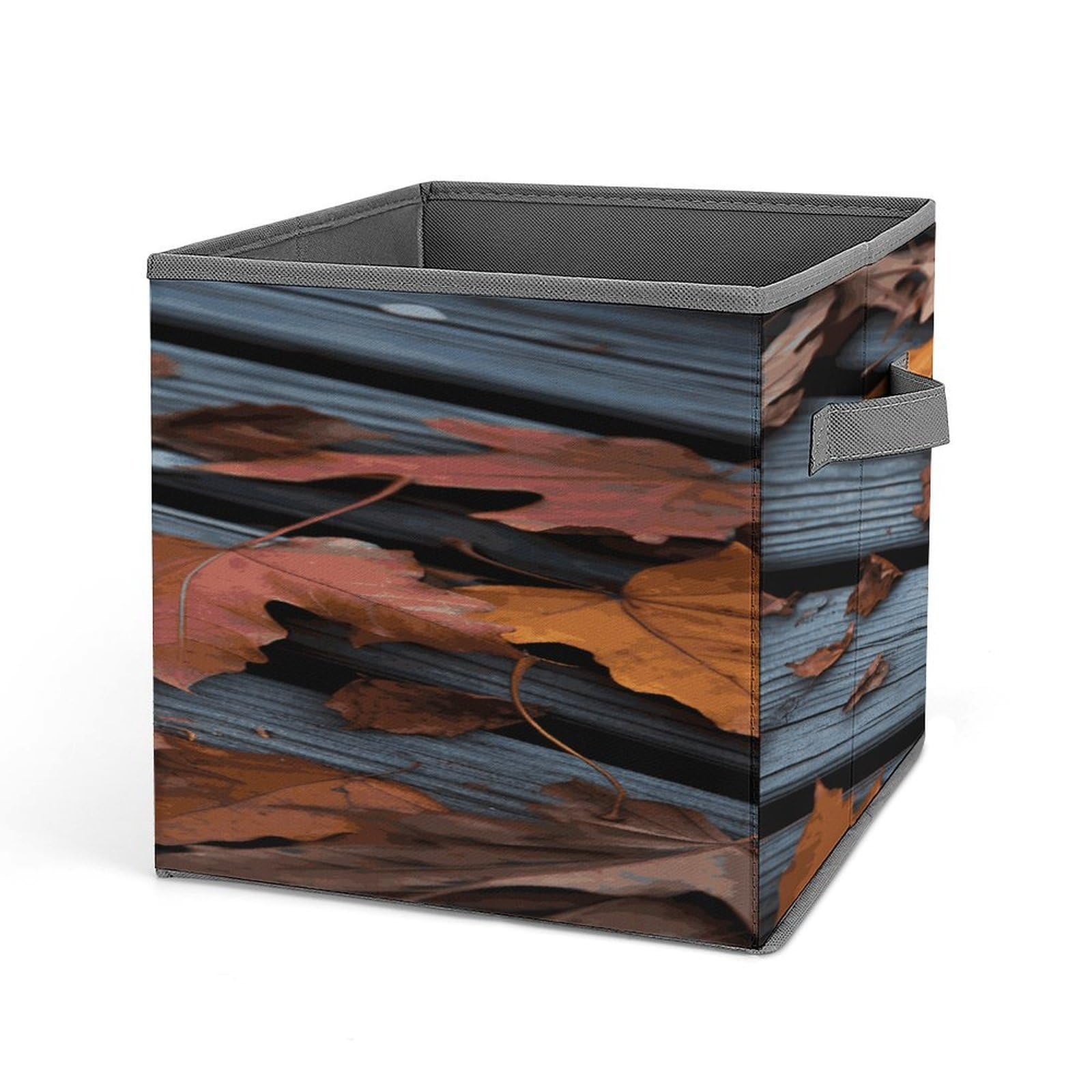 Fodpand Style Fall Leaves Wood Storage Cubes Foldable Decorative Fabric, Storage Bins Baskets With Handles, Closet Organizers And Storage For Home, Office,Closet, Clothes