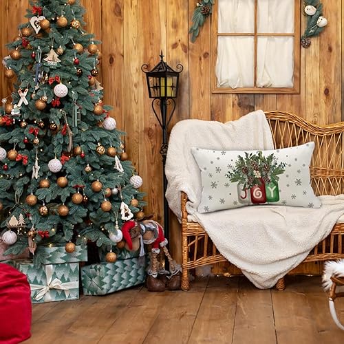 Miniatura 5 de Fundas de almohada lumbares de Navidad de 12 x 20 pulgadas, decoración de Navidad blanca, para invierno, Navidad, interiores, hogar, decoración de