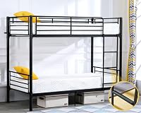 Bonnlo Twin Over Twin Metal Bunk Bed with Flat Ladder & 14.5" Guardrails - Heavy Duty Space Saver for Kids Teens Adults Black