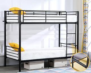 Bonnlo Twin Over Twin Metal Bunk Bed with Flat Ladder & 14.5" Guardrails - Heavy Duty Space Saver for Kids Teens Adults Black