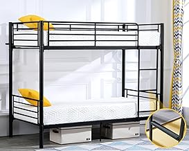 Bonnlo Bunk Bed Twin Over Twin for Kids/Teens/Adults Heavy Duty 2 Decker Bed with Flat Ladder and 13 inches High Guardrail, Metal Space Saver Bed with Stairs, Black